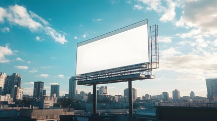 Wall Mural - 5. A striking composition featuring an empty billboard on a building, providing a blank canvas for an info banner, with surrounding urban elements adding context to the scene