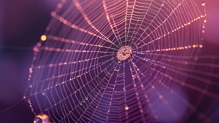 Glistening Spider Web with Dewdrops