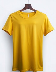 Yellow t shirt mockup, front and back view on white background