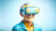 © GG Kenji - Senior Man Experiencing Happiness in Virtual Reality: Macro Close-Up of Joyful Immersion with Copy Space in Technology and Lifestyle Concept