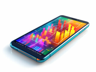 Flat Glossy Smartphone Reflecting Colorful Stock Market Data - Modern Investment Technology Concept in Simple Flat Vector Illustration