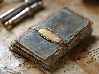 Vintage Leather Notebook Close Up of Antique Journal with Textured Aged Paper and Rustic Craftsmanship