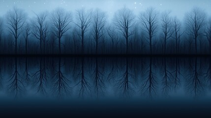 Wall Mural - forest with trees and a lake. the trees are bare and the lake is calm
