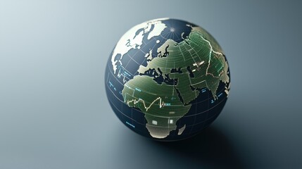Wall Mural - Globe with a green surface and a blue background. The globe is a representation of the Earth and is surrounded by a network of lines