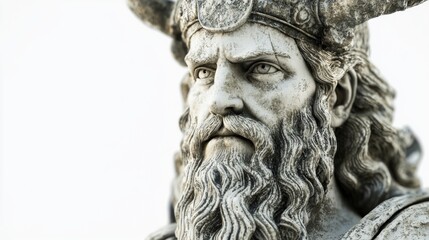 Wall Mural - The Scandinavian god Vé is depicted with intricate details showcasing his fierce expression and prominent beard. The statue embodies strength and mythology emphasizing his divine nature.