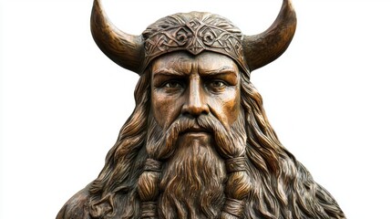 Wall Mural - This artwork features Vili a Norse god characterized by intricate detailing in his fierce expression and attire. Set against a plain white background the emphasis is on his powerful presence.