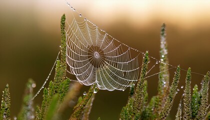 Delicate spiderweb with dew drops