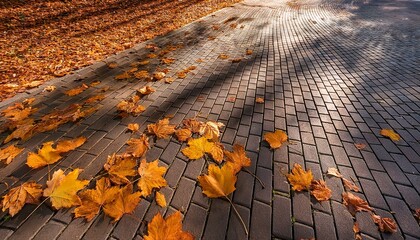 Canvas Print - Autumn leaves on brick path