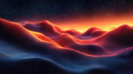 Wall Mural - a digital landscape with glowing hills against a starry night sky.