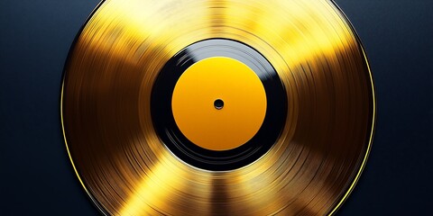 Golden Vinyl Record on Dark Background