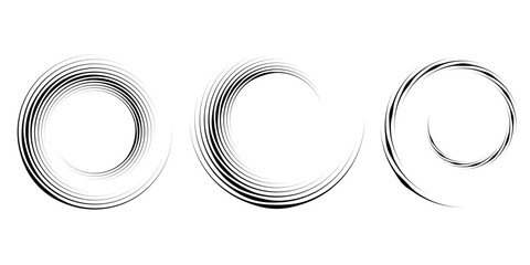 Wall Mural - Set of black abstract lines in spiral form. Round form. Geometric art. Trendy design element for frame, logo, tattoo, sign, symbol, web, social media, prints, posters, template, pattern, background	