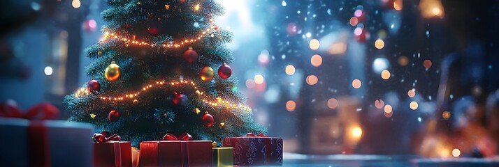 Canvas Print - Christmas tree with lights and presents