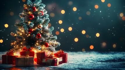 Canvas Print - Christmas tree with lights and presents