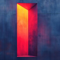 Wall Mural - a rectangular opening in a gray wall, illuminated from within by warm, orange and red light.