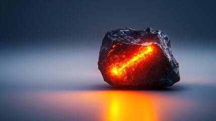 Poster - Glowing rock with incandescent light against a dark background.