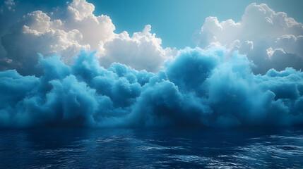 Canvas Print - A serene ocean scene with vibrant blue waves and fluffy clouds.