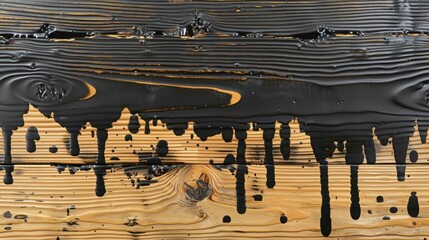 Poster - Black Paint Dripping on Wooden Surface Texture