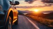 © pisan thailand - Dramatic sunset view from the car on a winding mountain road during an adventurous road trip journey through the scenic landscape