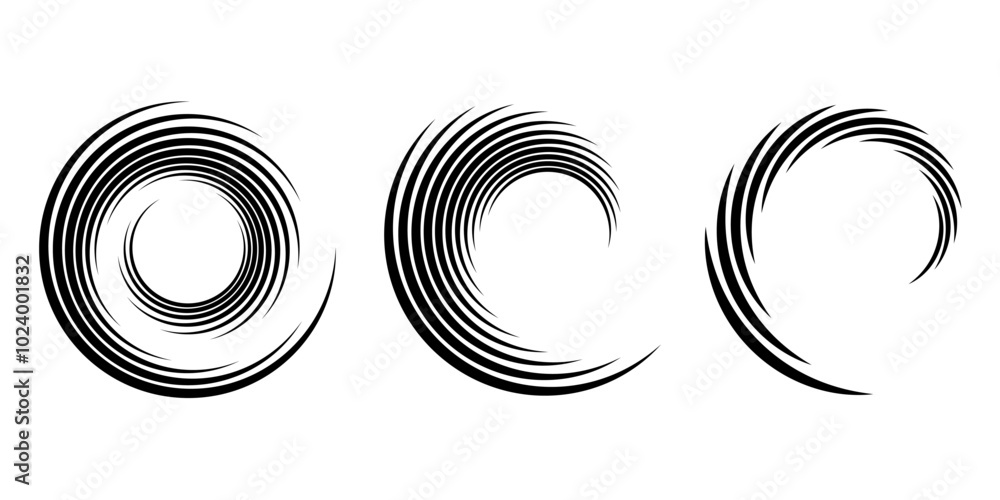 Set of black abstract lines in spiral form. Geometric art. Trendy ...