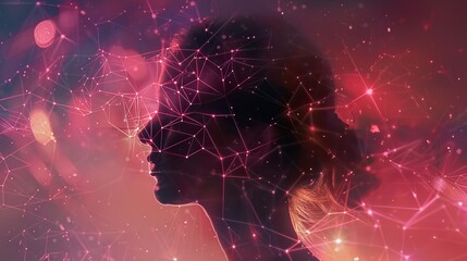 Wall Mural - abstract digital art: woman's silhouette with glowing lines