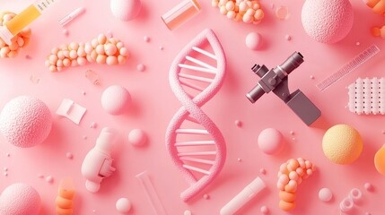 Sticker - A vibrant arrangement of scientific tools and biological elements on a pink background.