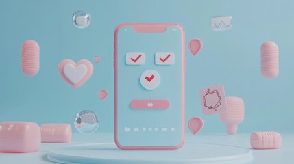 Wall Mural - A playful smartphone design featuring icons and shapes in pastel colors.