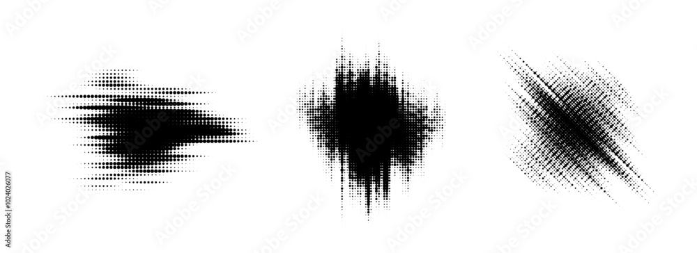 Distorted Pop Texture Glitch halftone element set. Dotted textured geometric form collection ...