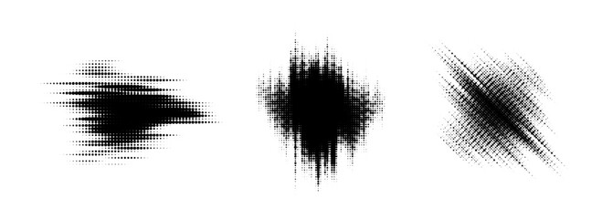 glitch halftone element set. dotted textured geometric form collection. grunge blurry abstract comic