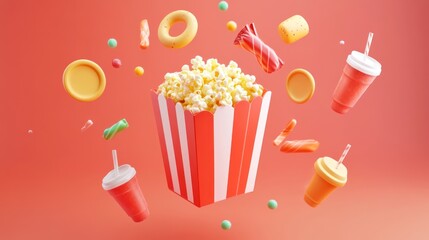 Poster - A vibrant display of popcorn and snacks, emphasizing a fun, cinematic experience.