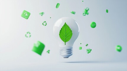 Canvas Print - A light bulb with a green leaf symbolizes eco-friendliness and sustainability.