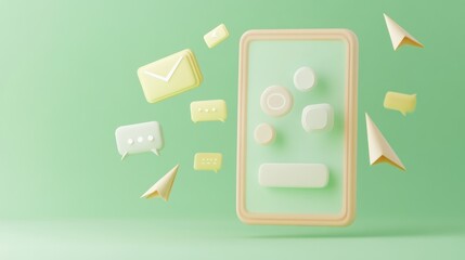 Sticker - A smartphone surrounded by communication icons in a pastel setting.