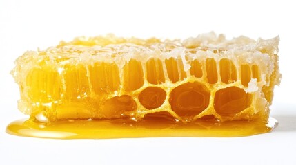 Poster - A close-up of honeycomb dripping with honey, showcasing its natural texture and sweetness.