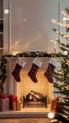 Wall Mural - fireplace with christmas decorations