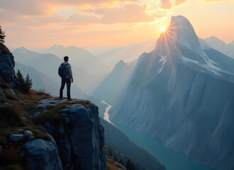 hiker on top of mountain