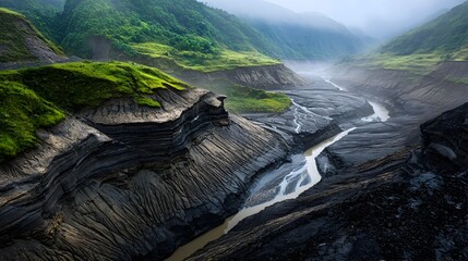 Dramatic canyon carved by a river over countless millennia showcasing the sculpting power and erosive force of water on the natural landscape