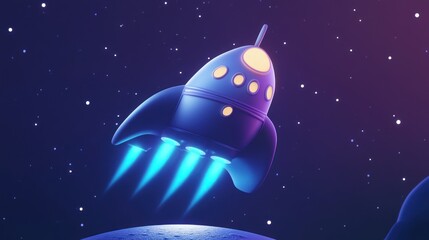 Wall Mural - a colorful rocket launching into space with glowing exhaust, symbolizing exploration and adventure.