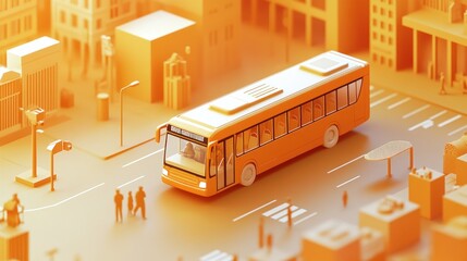 Sticker - A stylized orange bus navigating a miniature urban landscape.