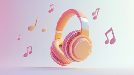 Wall Mural - A pair of stylish headphones surrounded by musical notes, symbolizing audio enjoyment.