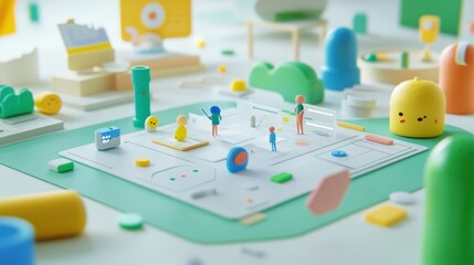 Sticker - A colorful, playful scene depicting miniature figures interacting in a vibrant, abstract environment.