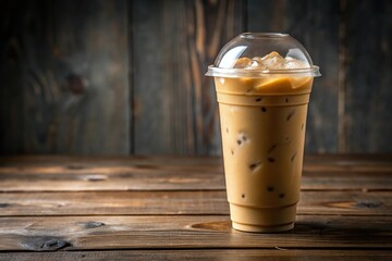 Iced coffee in symmetrical presentation on wooden table