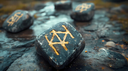 Ancient viking runes on stone. mystical rune symbols for occult divination. Viking Rune Stones. Illustration