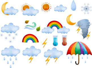 set of watercolor weather and forecast