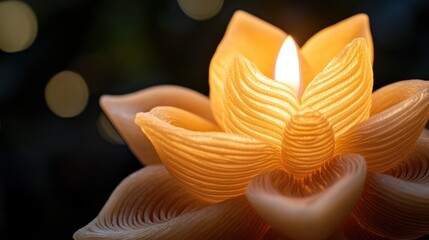 Wall Mural - A glowing lotus-shaped candle radiates warmth and tranquility.