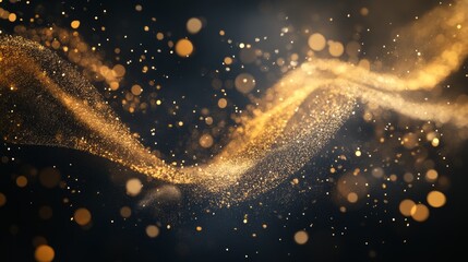Wall Mural - elegant swirling of golden dust particles in air against a dark backdrop creates a magical atmospher