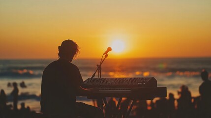sunset beach festival with multicultural music,