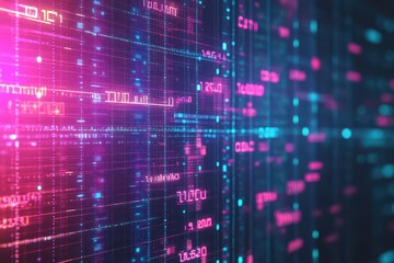 Aufkleber - Holographic market research, glowing neon data, futuristic business analytics, abstract digital background