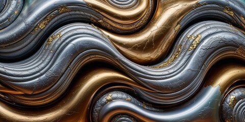 Poster - Abstract background with gold and silver flowing waves.