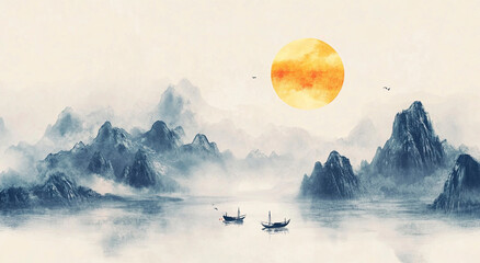  mountain fog decorative painting background
