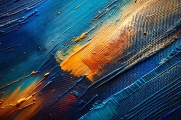 Wall Mural - abstract blue yellow and orange strokes on canvas texture close-up