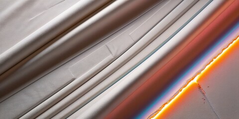 Wall Mural - Abstract background with white fabric folds and a glowing orange line.